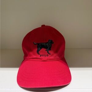 Vintage Polo Sport Ralph Lauren Red Baseball Cap Black Lab Dog Embroidery